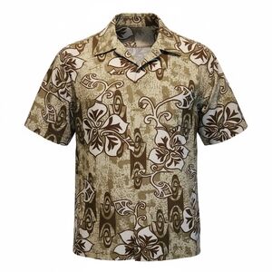 Men's Hawaiian Green Floral Short Sleeve Shirt Sz Large